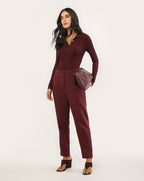 Calça feminina de alfaiataria cigarrete - vinho