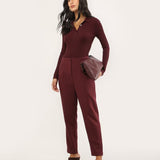 Calça feminina de alfaiataria cigarrete - vinho