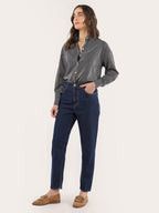 Calça jeans mom cintura alta denim escuro