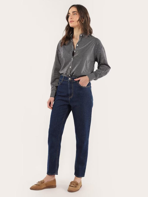 Calça jeans mom cintura alta denim escuro