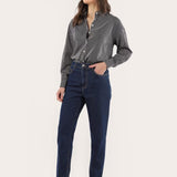Calça jeans mom cintura alta denim escuro