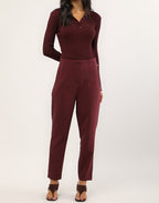 Calça feminina de alfaiataria cigarrete - vinho