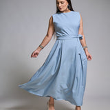 Vestido Feminino Midi Regata com Cinto Faixa Classico
