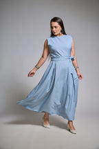 Vestido Feminino Midi Regata com Cinto Faixa Classico